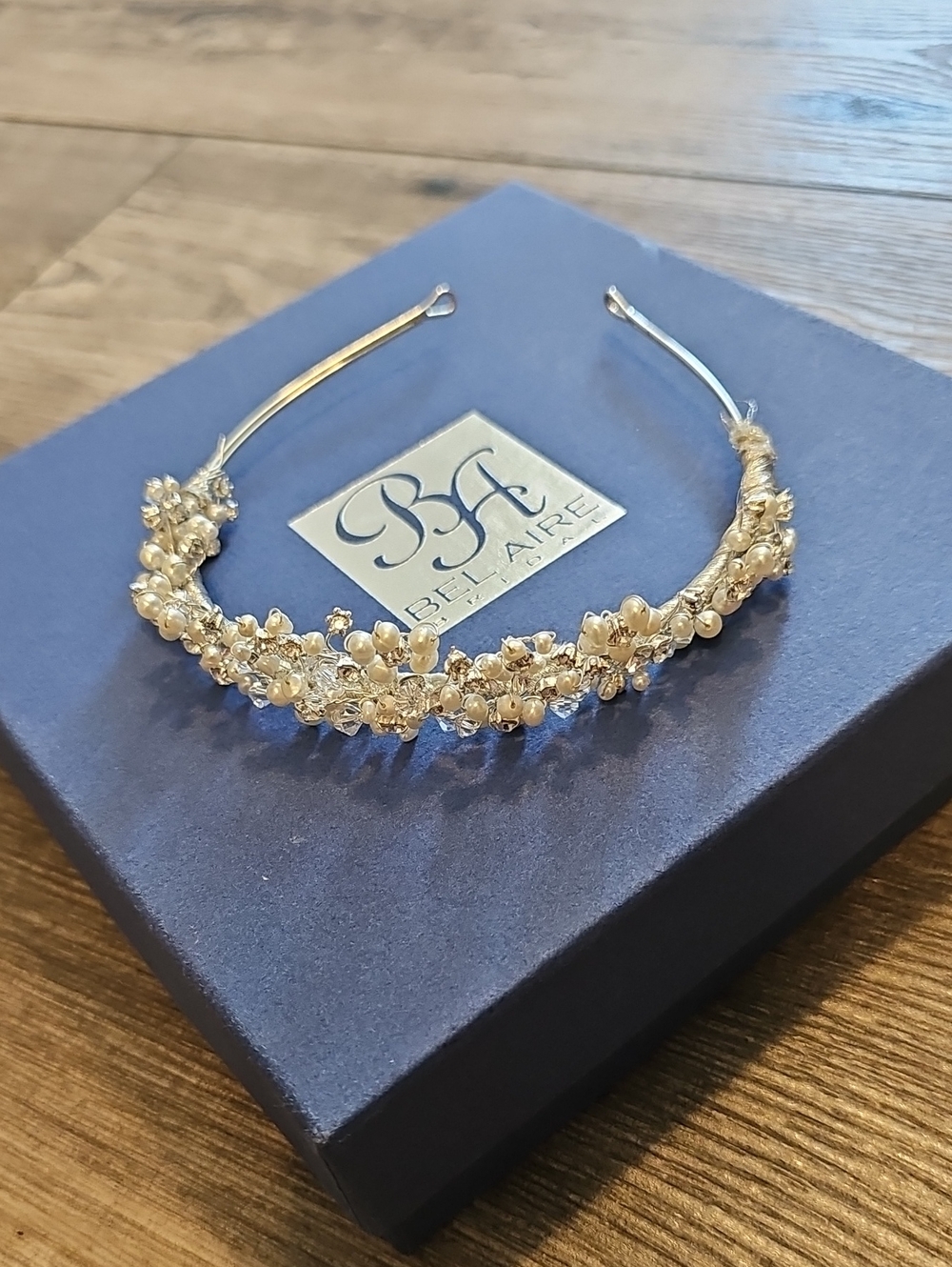 BelleAire Champagne Pearl and Crystal Hairband